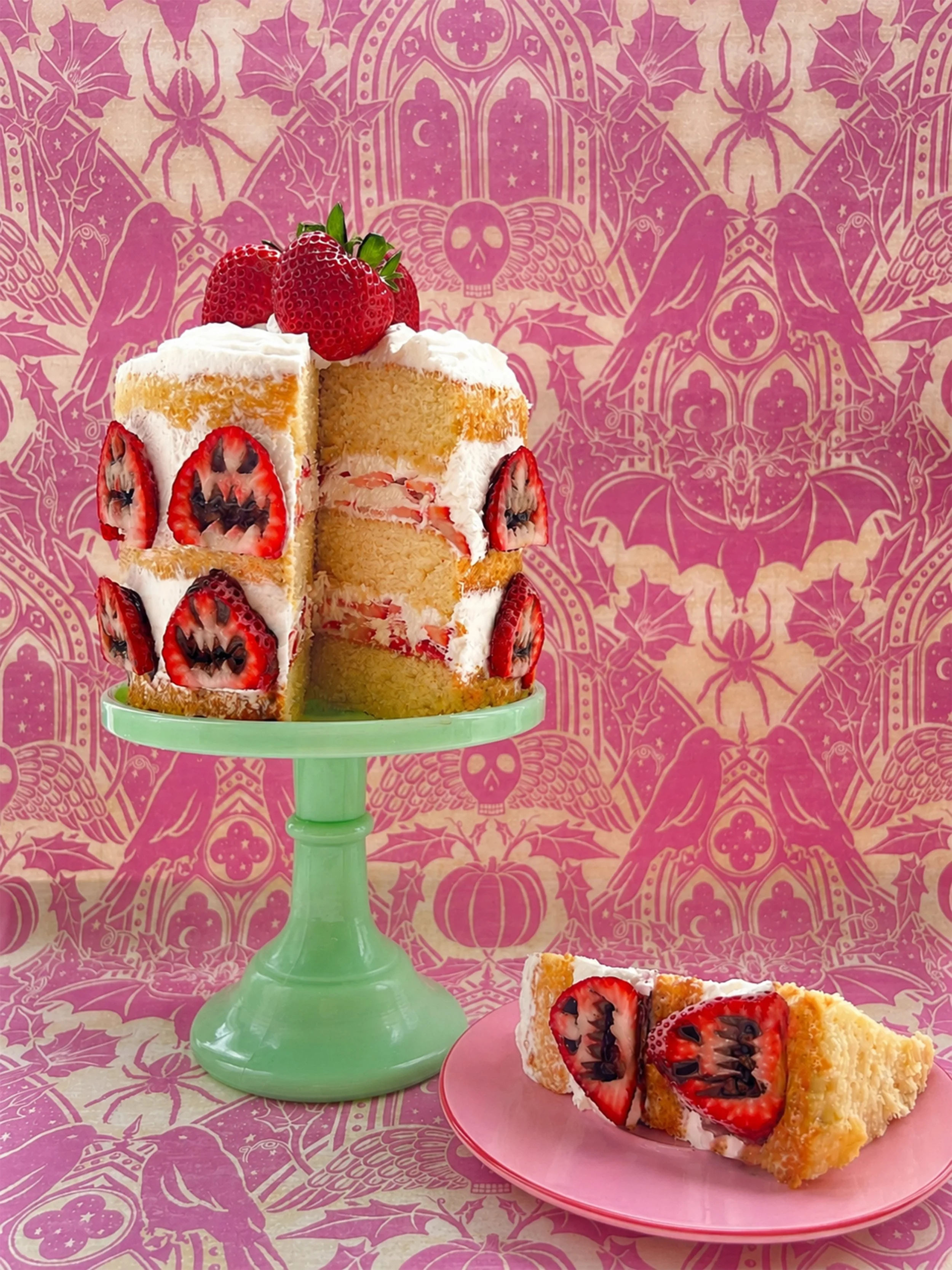 Strawberry Shortcake with Hand-Carved Black Chocolate Ganache-Filled Berries 