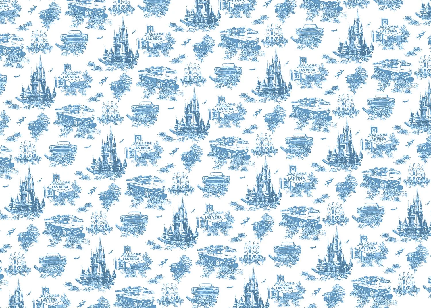 Bucolic . Post-war America-themed Toile de Jouy pattern. (Scalable digital pattern.)