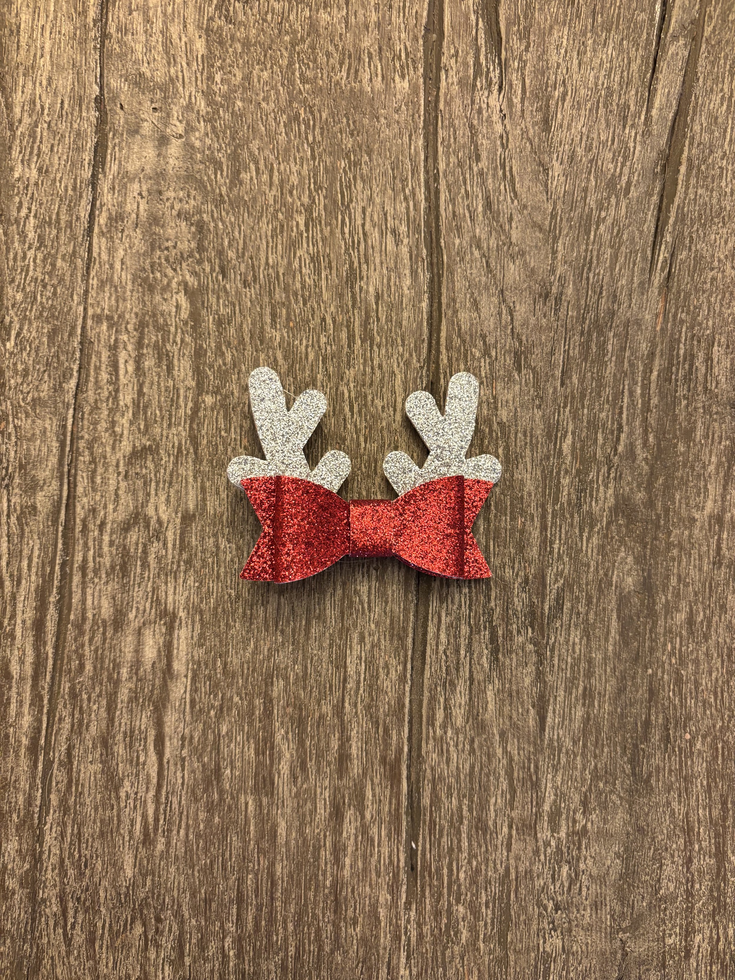 Reindeer Glittery Bow (Silver and Red)
