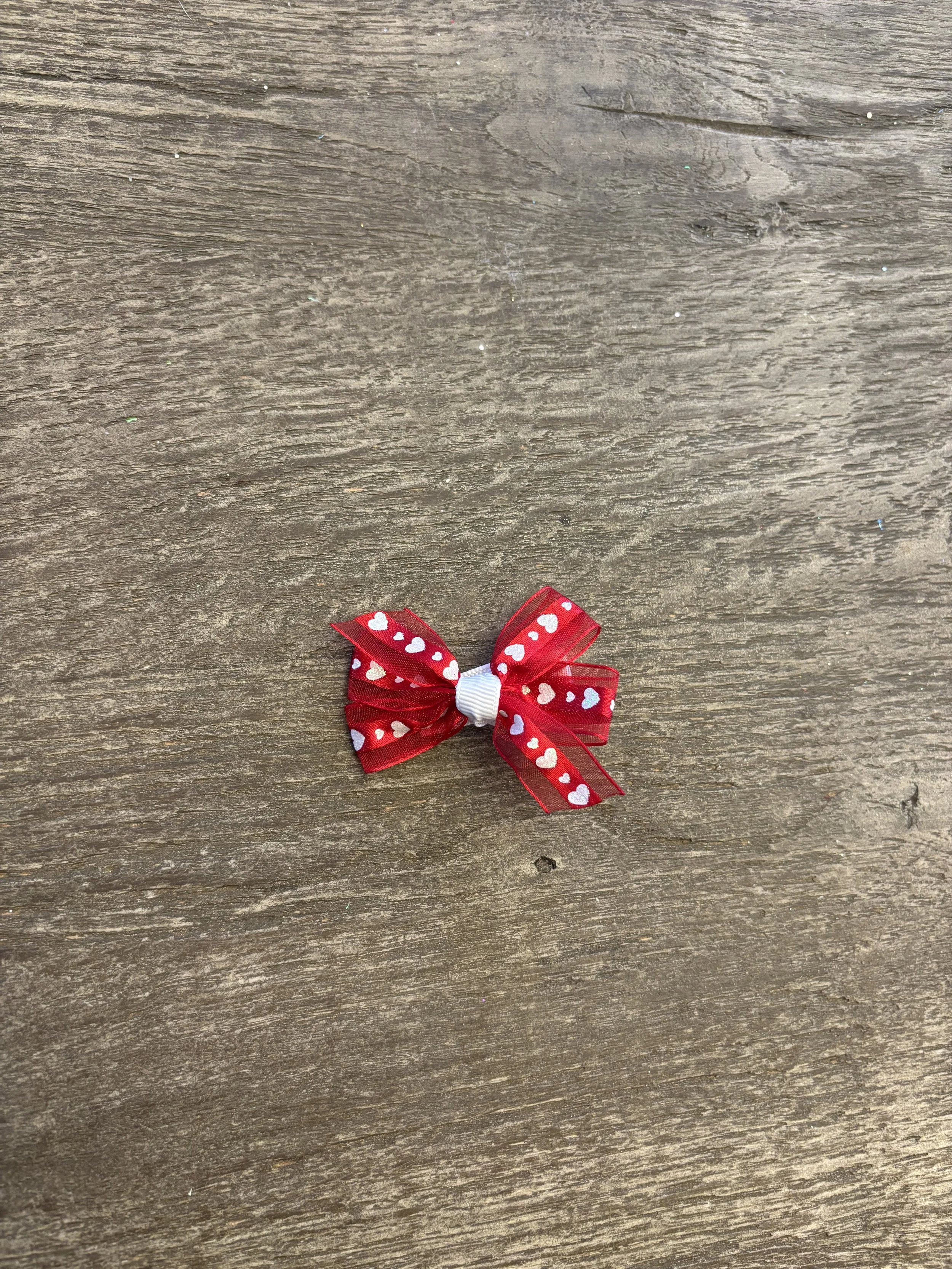 Mini Red and White Heart Bow