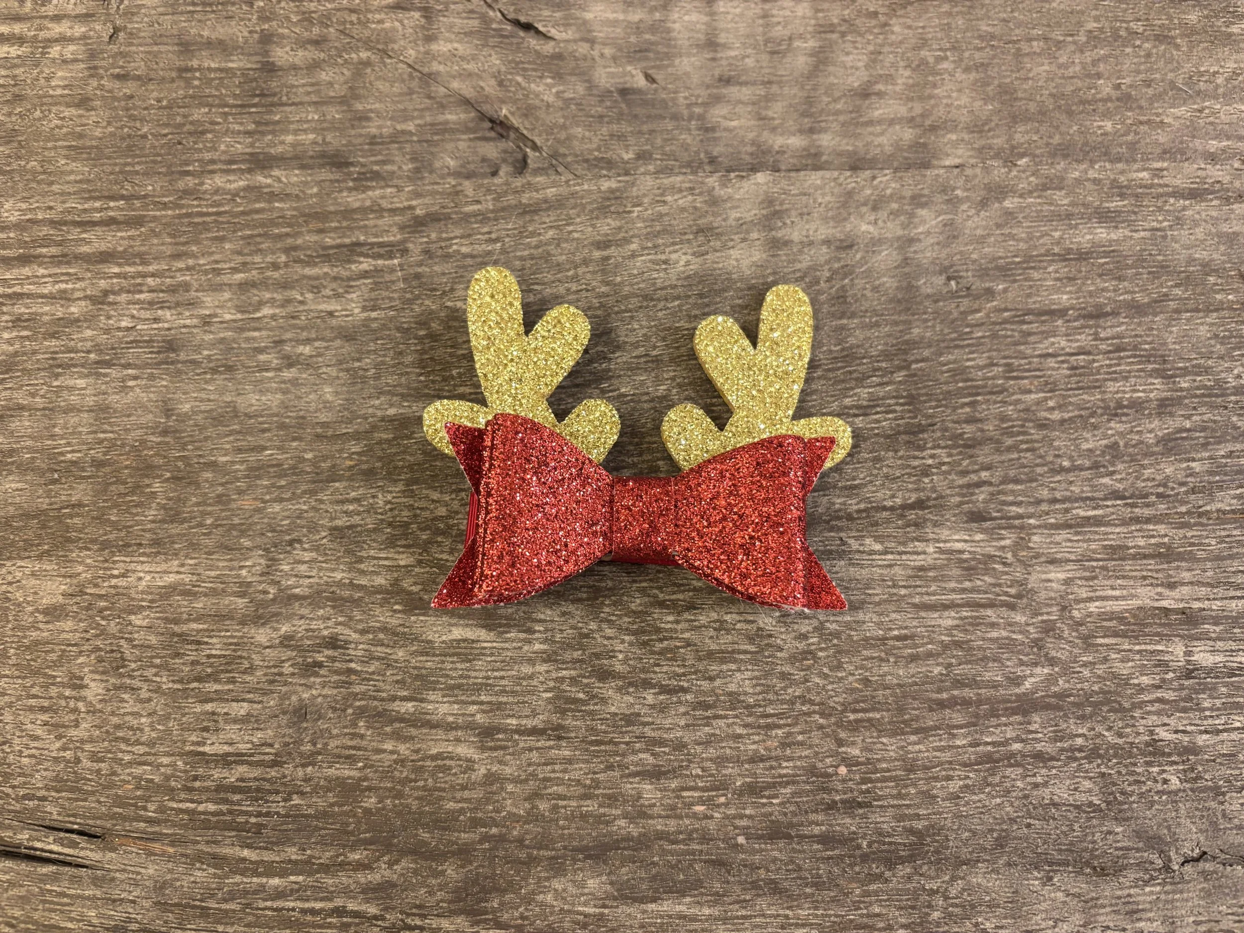 Reindeer Glittery Red Bow