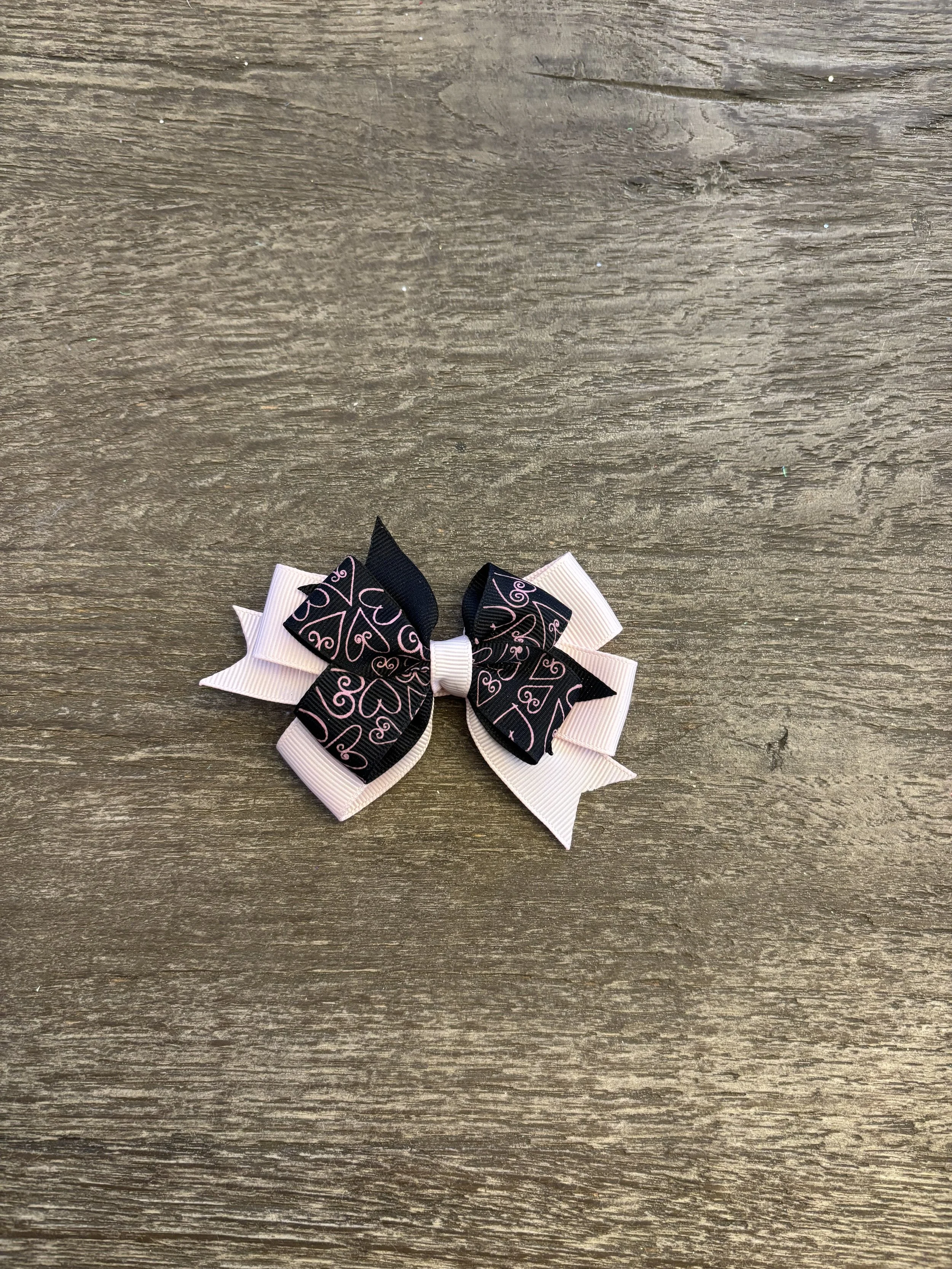 Black and Pink Scribble Heart Stacked Bow
