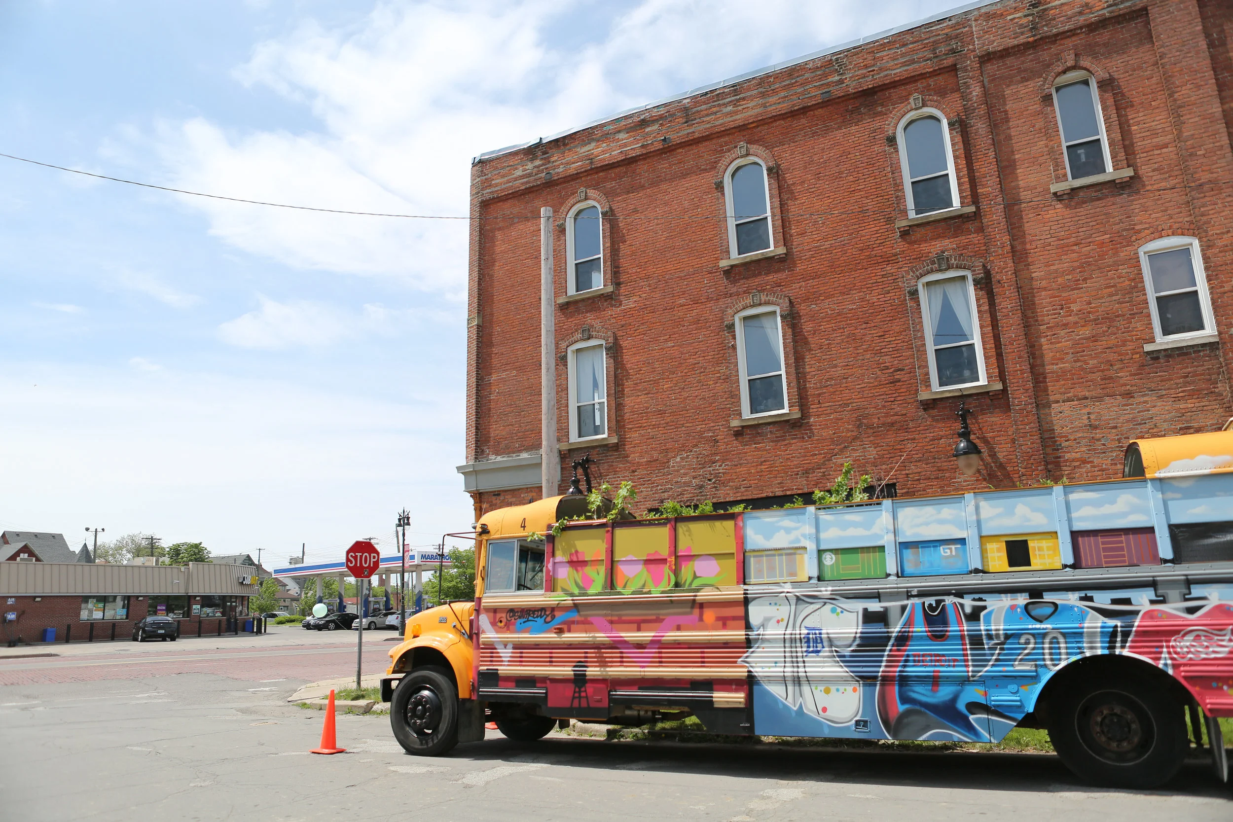 Interactive Art Bus by Greg Mangan for People's First Project outside of Eldorado General Store / Photo by Sarah Barthlow