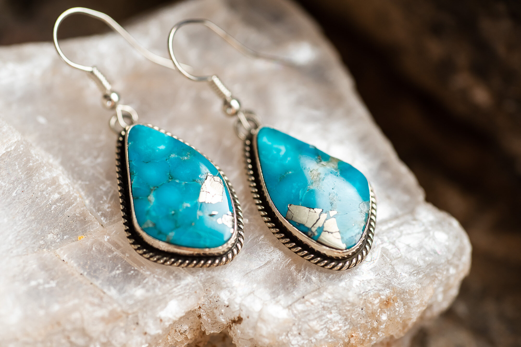 Turquoise Silver Navajo Post Earrings Concho Design 3022