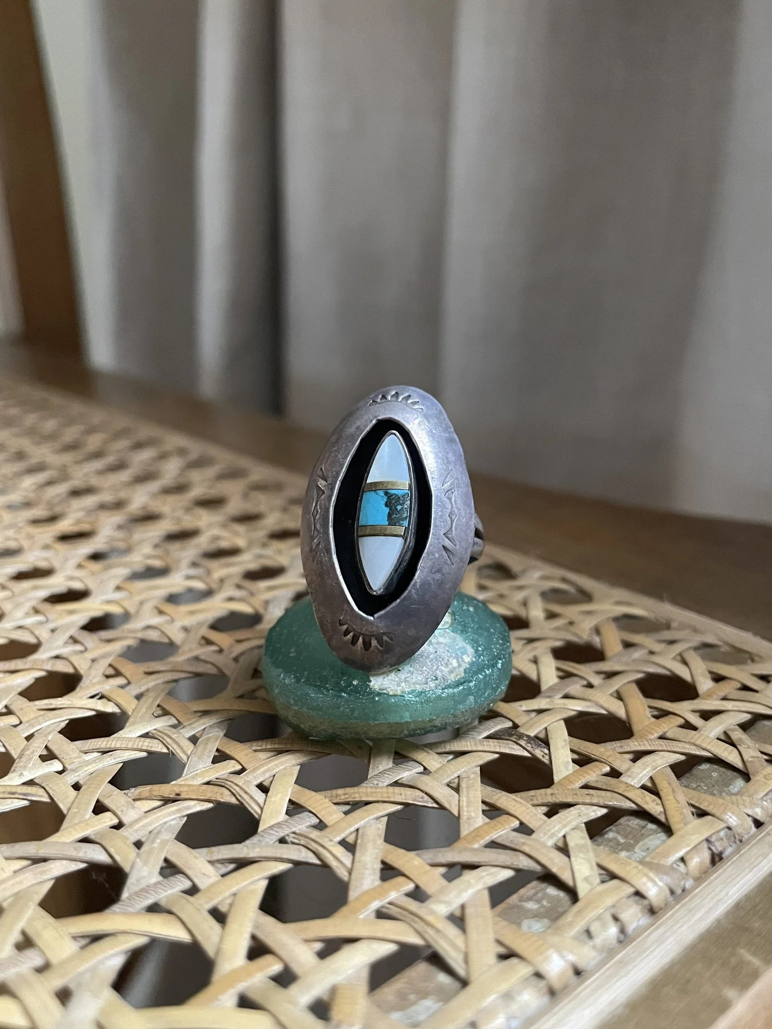 Vintage Navajo Fred Harvey Era Turquoise and Sterling Silver Ring 