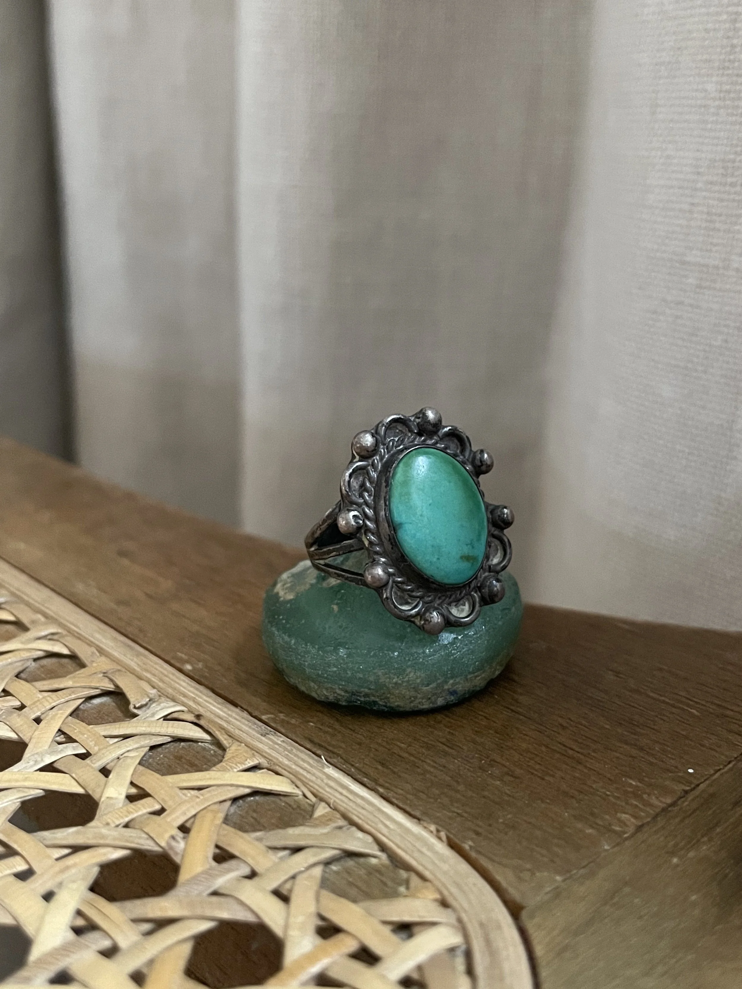Vintage Navajo Fred Harvey Era Turquoise and Sterling Silver Ring 