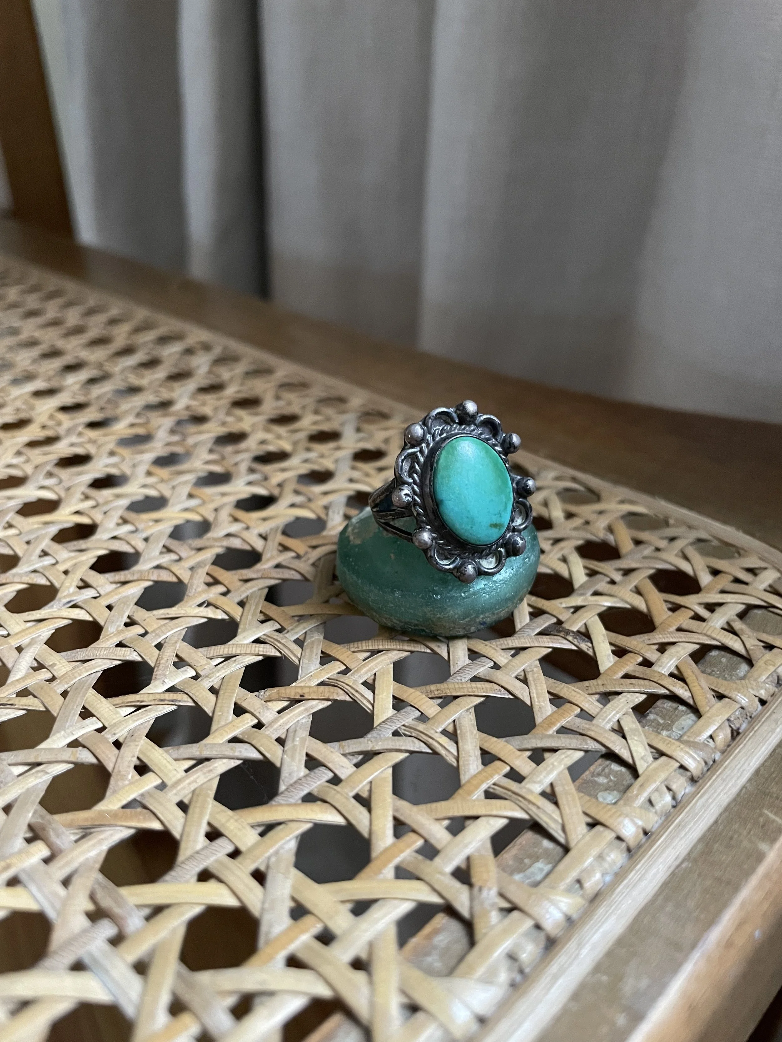 Vintage Navajo Fred Harvey Era Turquoise and Sterling Silver Ring 