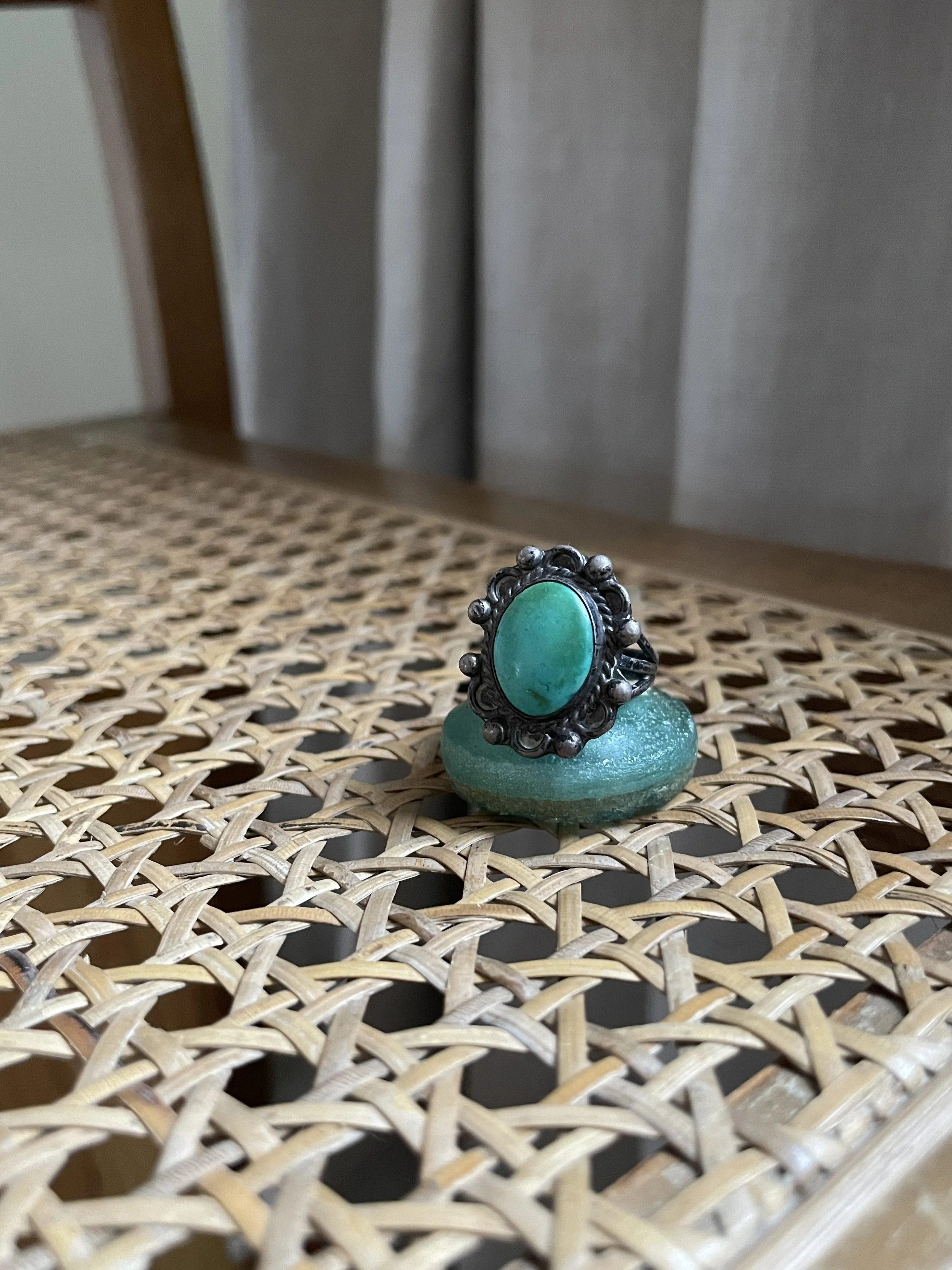 Vintage Navajo Fred Harvey Era Turquoise and Sterling Silver Ring 