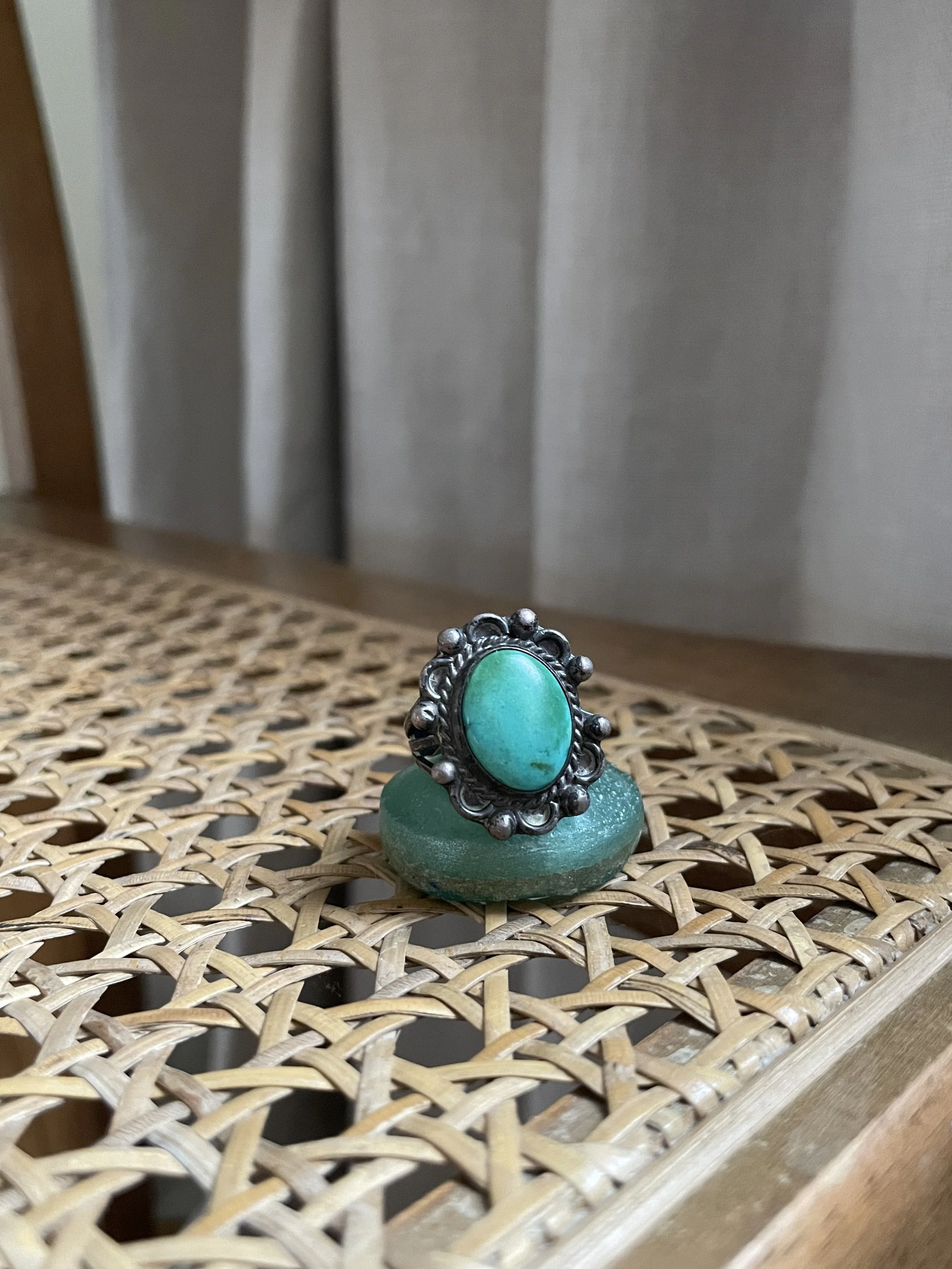 Vintage Navajo Fred Harvey Era Turquoise and Sterling Silver Ring 