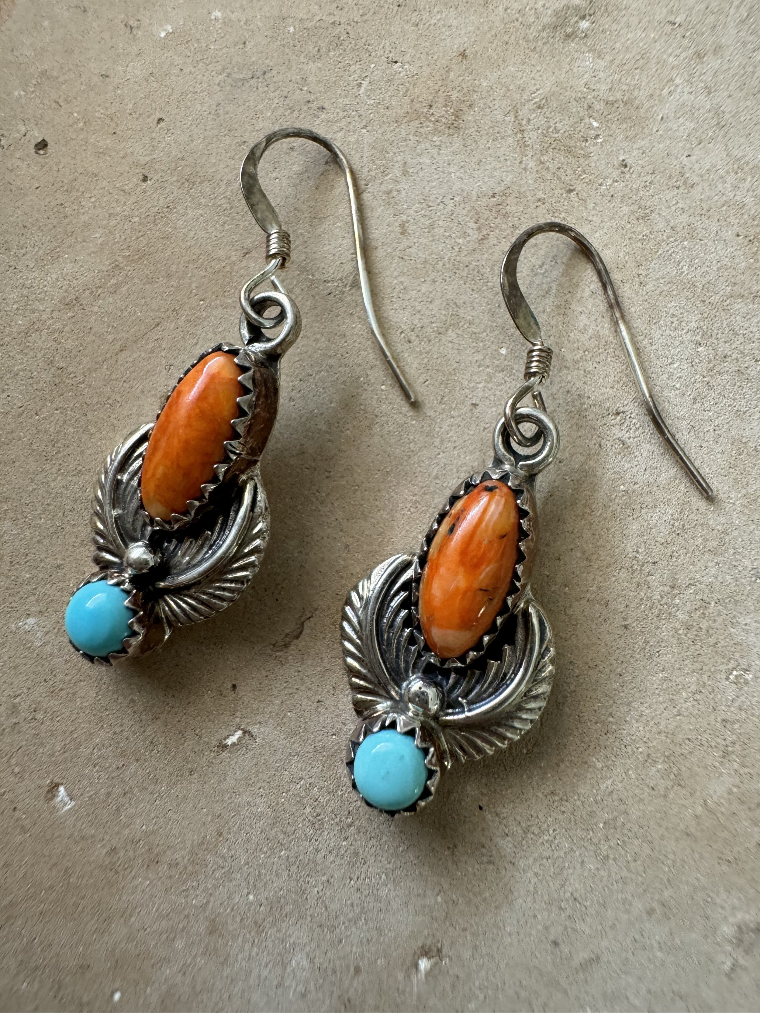Apple Coral, Kingman Turquoise and Sterling Silver Earrings — Eldorado  General Store