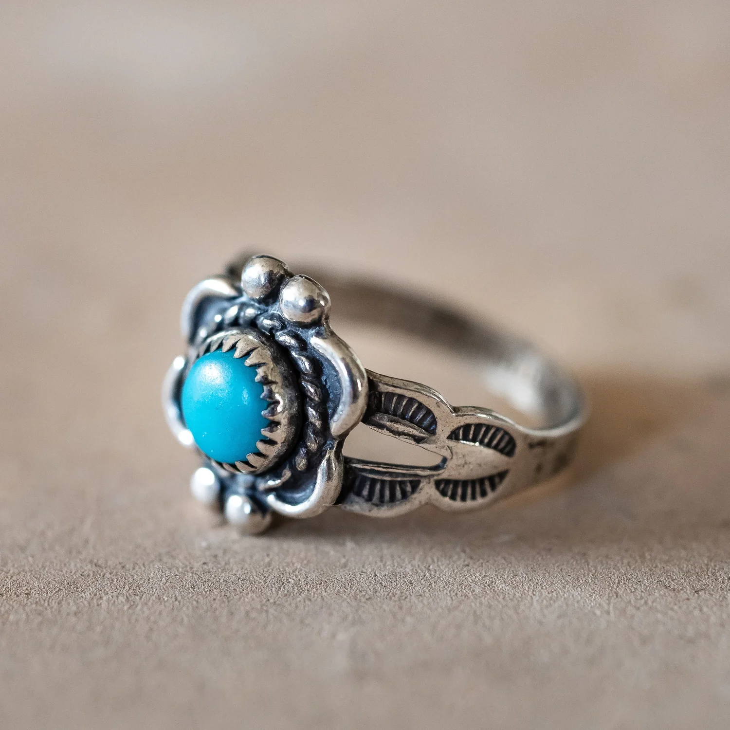 Vintage Navajo Fred Harvey Era Turquoise and Sterling Silver Ring 