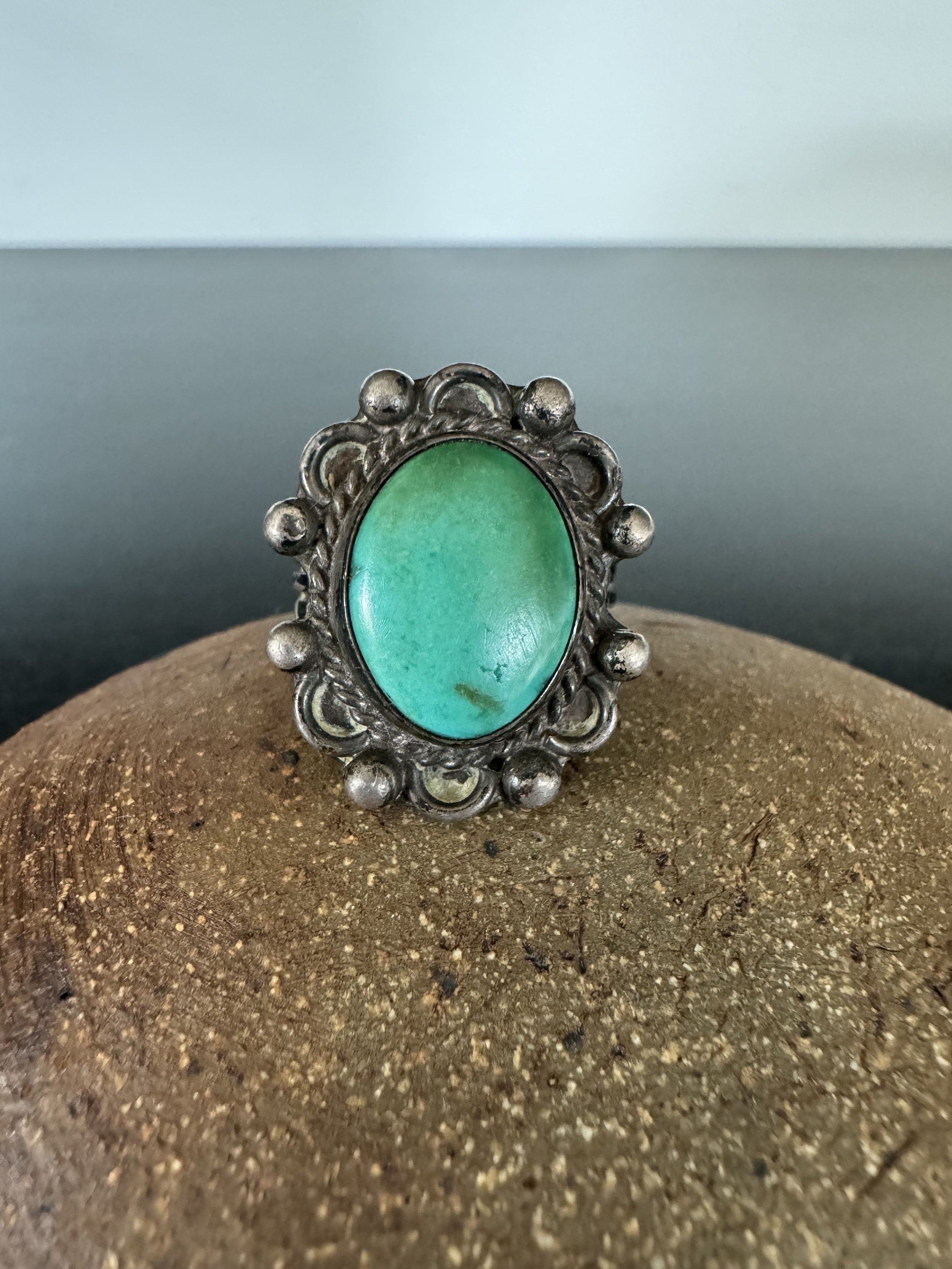 Vintage Navajo Fred Harvey Era Turquoise and Sterling Silver Ring 