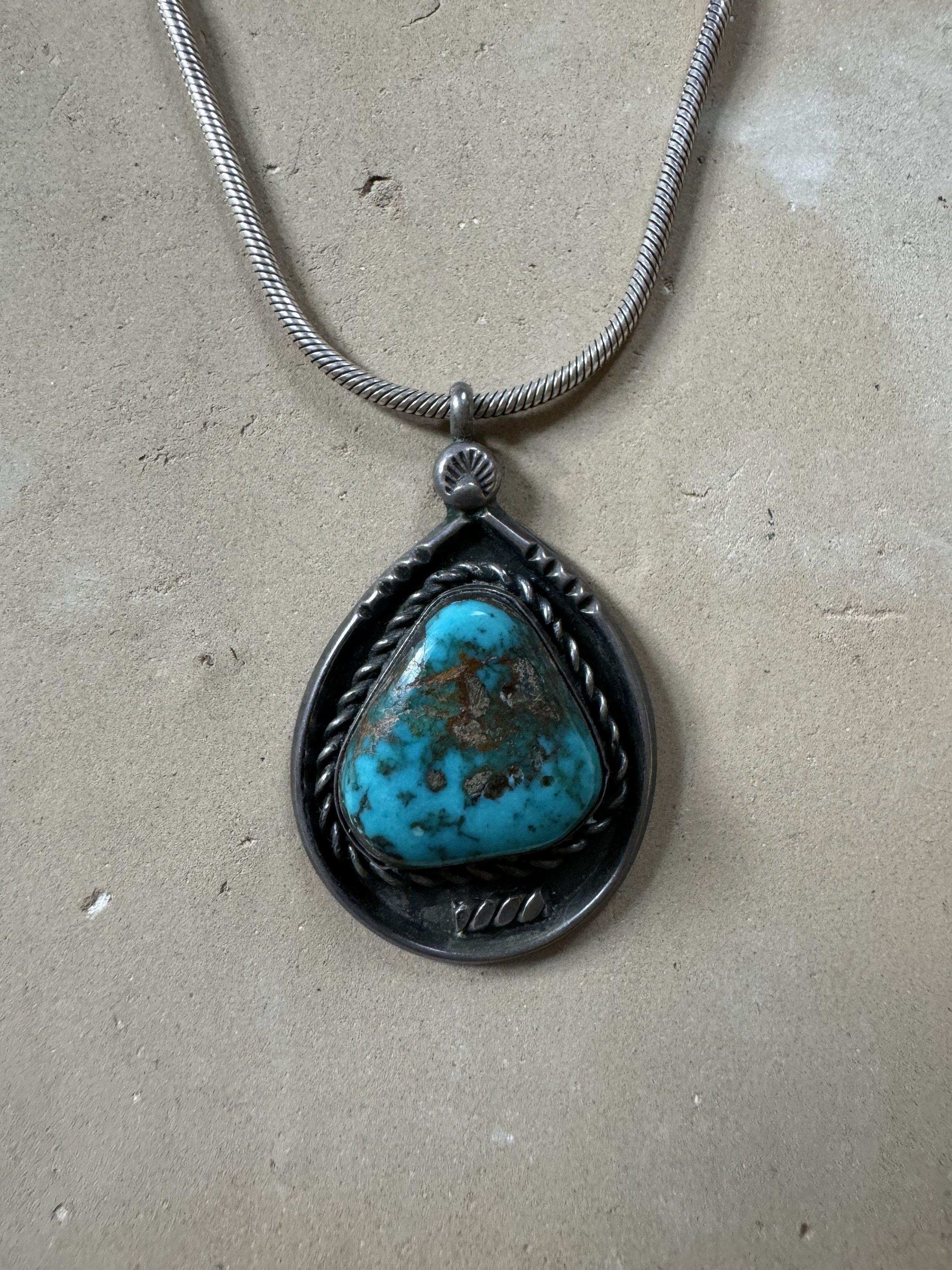 Vintage Turquoise and Sterling Silver Pendant Necklace — Eldorado 