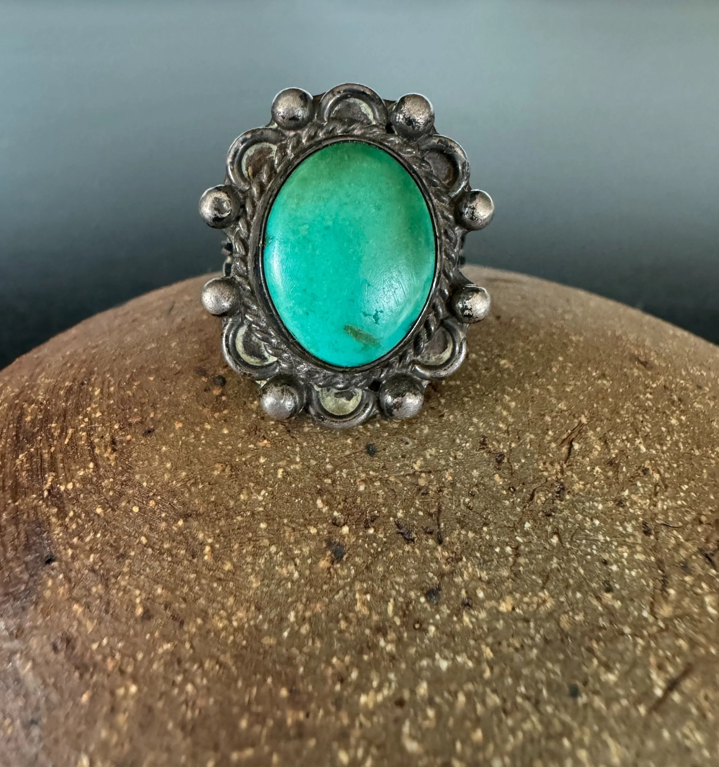 Vintage Navajo Fred Harvey Era Turquoise and Sterling Silver Ring 