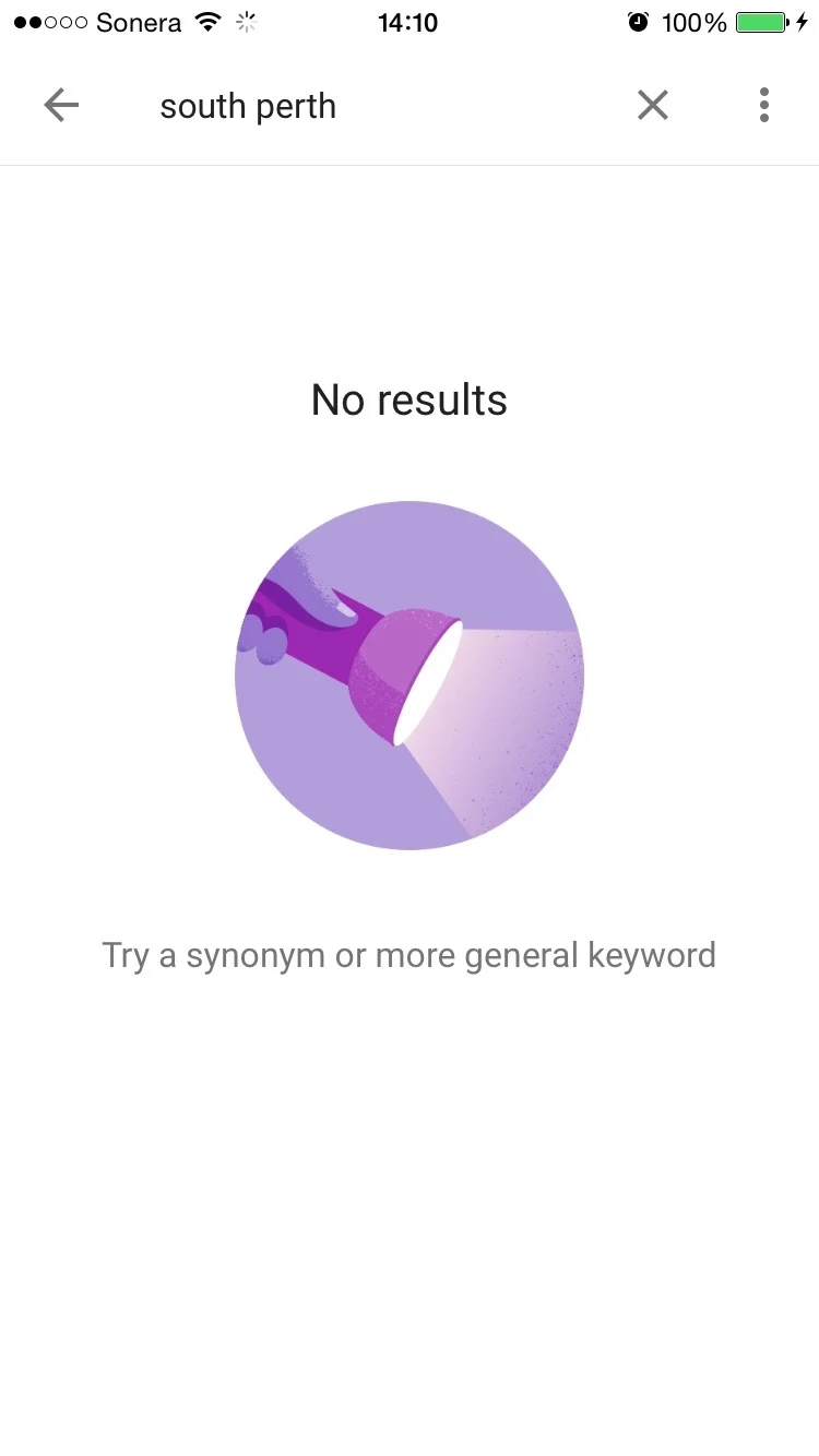 Nothing for 'South Perth' even though it knows I've been there and created a Collection called the same thing.