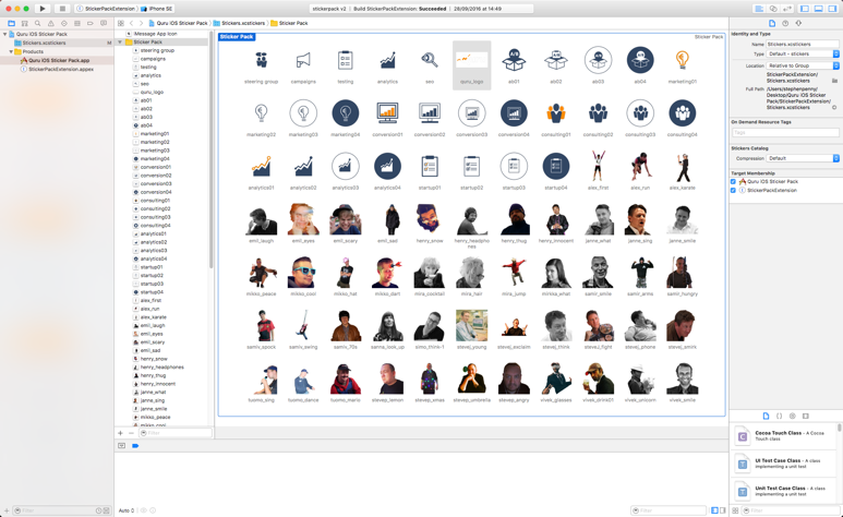 The Quru Analytics iMessage sticker pack in Xcode