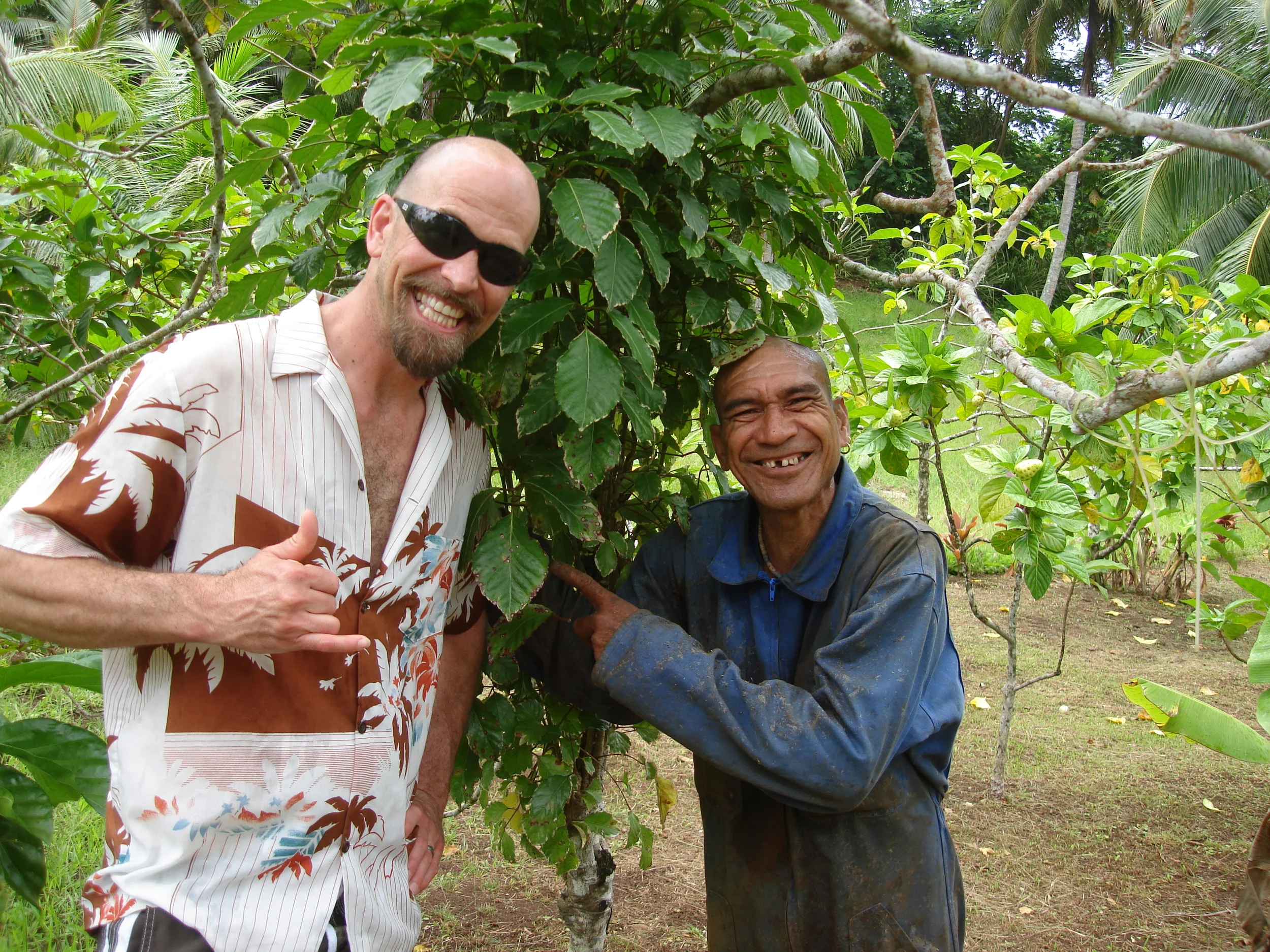 Checking out the local coffee in Tahiti with Franck