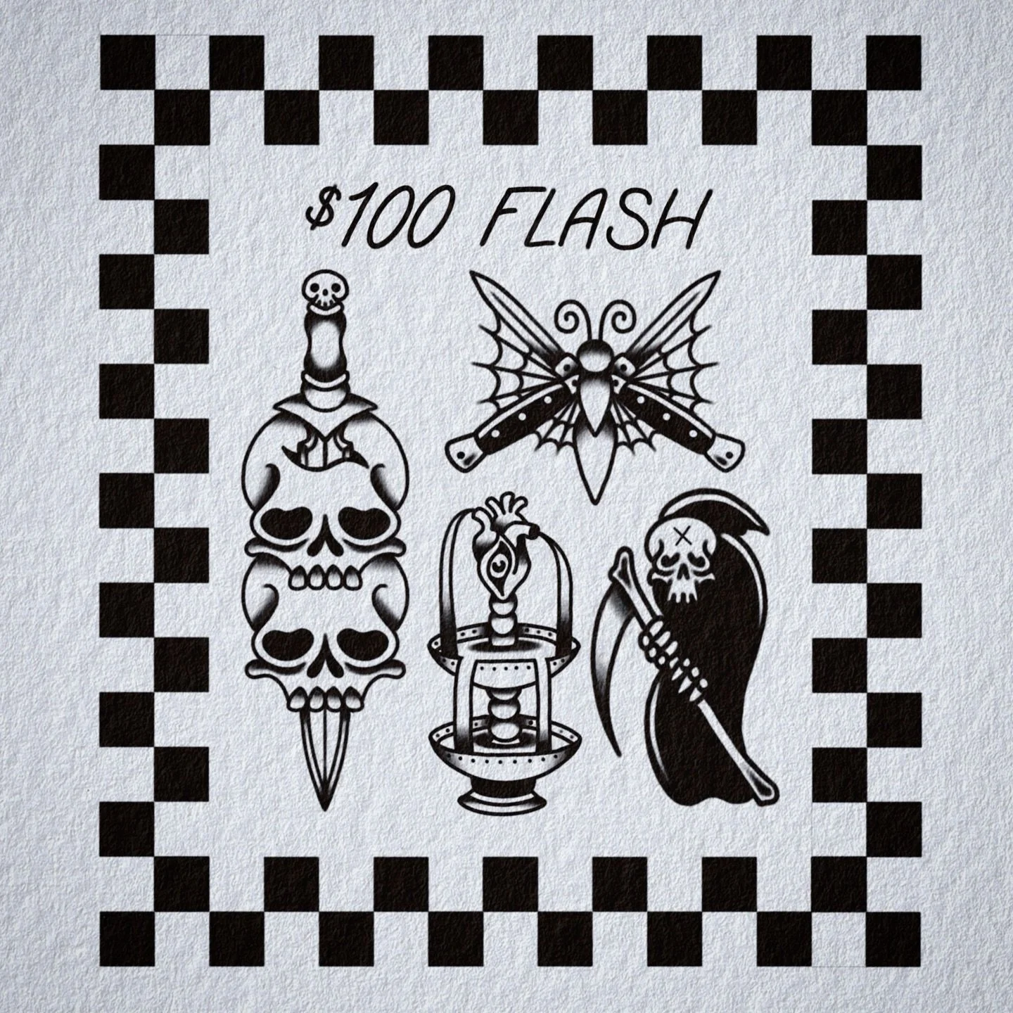 $100 Flash Tattoos

Original designs by me

One and Done. Palm-sized. No alterations. Add color for $50 more. Book an appointment from the link in my bio and DM with any questions.