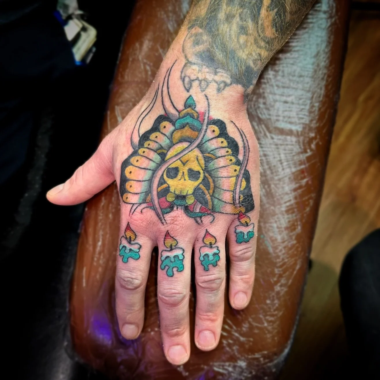 Like a moth to flame 🔥 🦋💀

Custom work for a great client. Let&rsquo;s set some time up to make your ideas a reality. Booking at @crowcountytattoo Thurs-Sun. Follow the link in my bio to set up an appointment or DM with any questions. 

#tattoo #m