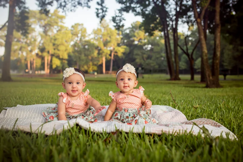 Outdoor 6 Month Milestone Photography Session | Sweet Twin Baby Girls