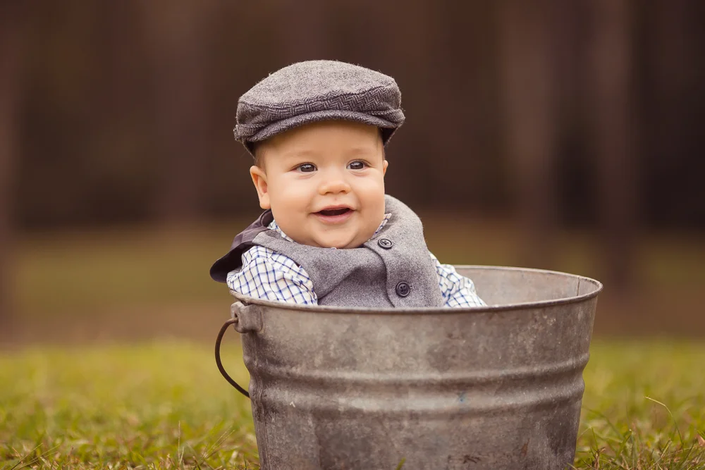 A Handsome Baby in a Bucket Photo Shoot | Houston Child Photographer