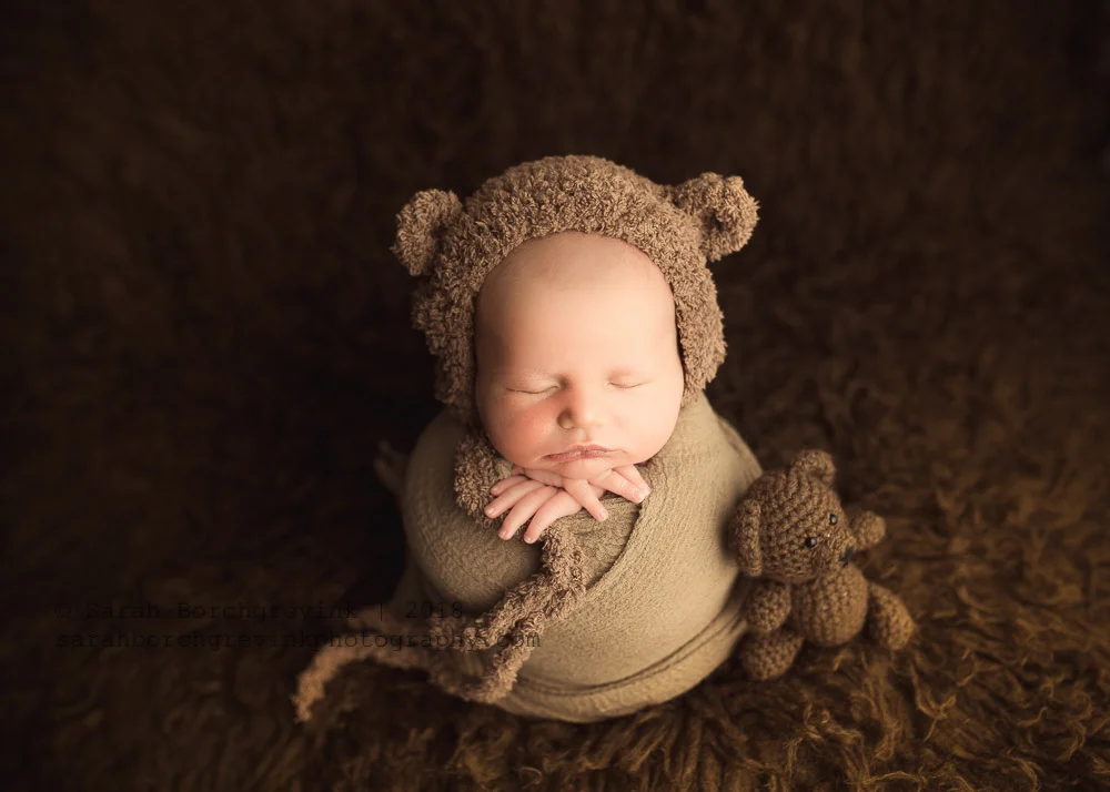 Grayson’s Perfectly Wrapped Session with Brown Bear Baby Hat