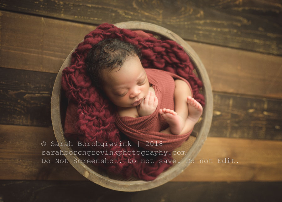 Circle wooden basket and newborn wrapping