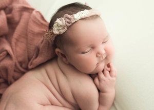 Peach and ivory headband newborn girl