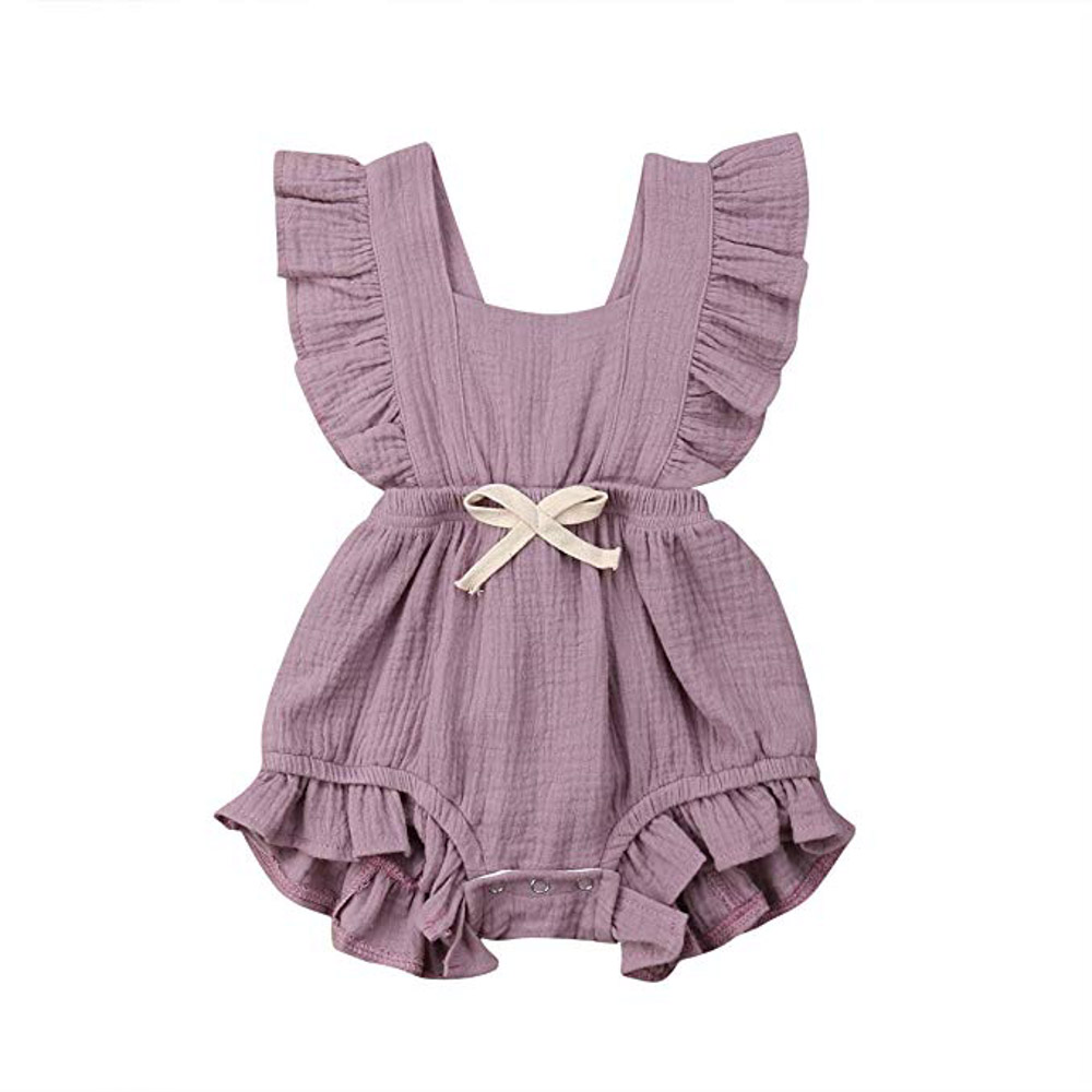 Light Purple Baby Girl Romper Bodysuits Cotton Flutter Sleeve One-Piece Romper