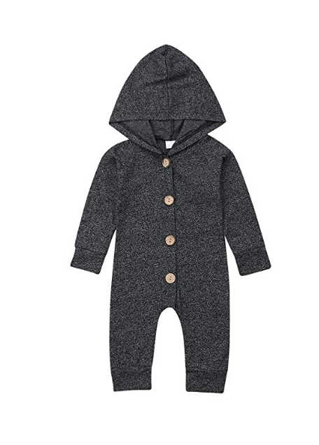  Boys Cute Solid Color Long Sleeve Hooded Romper Jumpsuit 