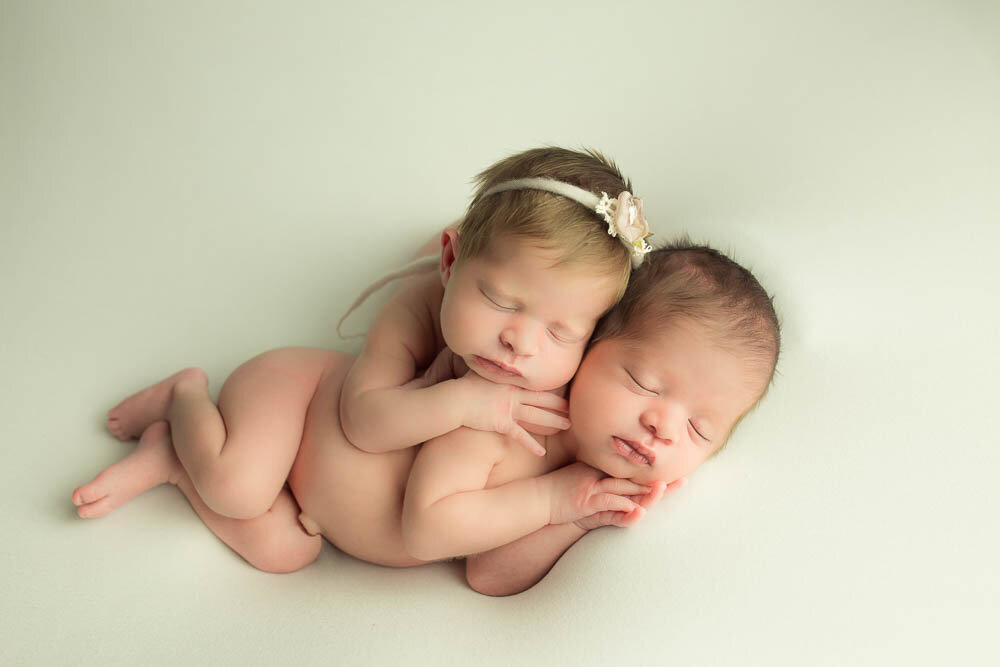 Timeless, neutral inspired twin sibling newborns