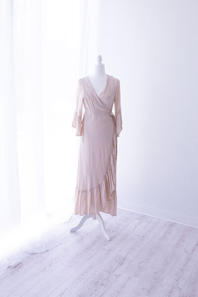 Neutral Wrap Dress for Photoshoot