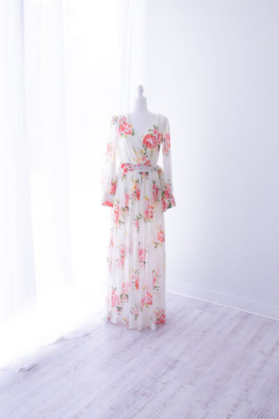 Soft floral long-sleeved gown