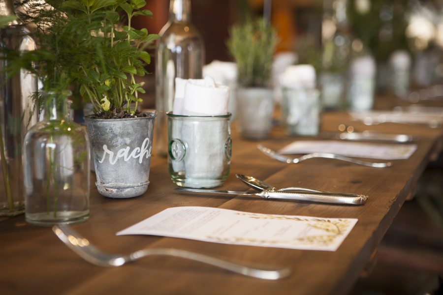  Zinc pots with planted herbs for place settings // SOURCED. laguna beach 