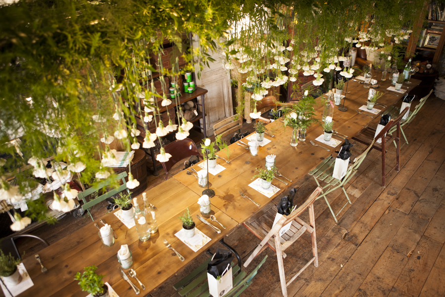  SOURCED. garden party brunch with overhead suspended greenery and drop carnations by Floral Fête 