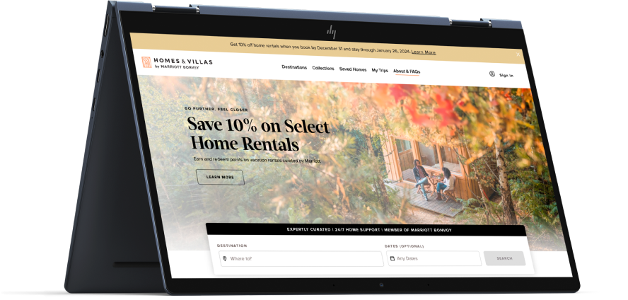 Homes & Villas by Marriott Bonvoy website showing Air Concierge-managed vacation homes
