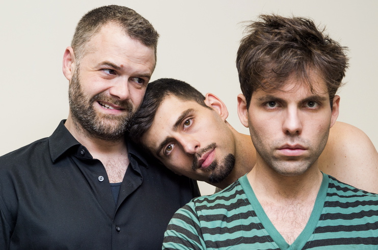 Actors Casey Burden, Afrim Gjonbalaj & Kevin Perez of No Strings Attached by Manuel Igrejas. Photo: Joel Bischoff.