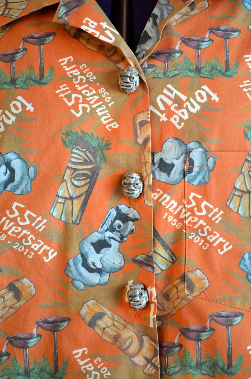 Tonga Hut 55th Anniversary aloha shirt detail