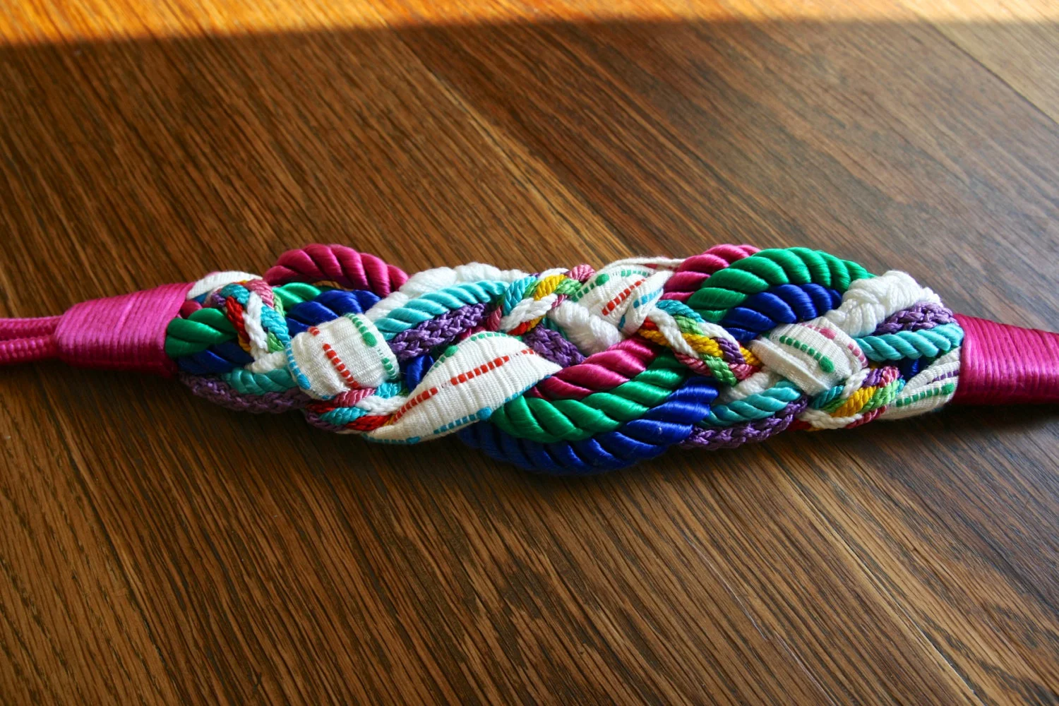 Vintage fuchsia accented braided obi 