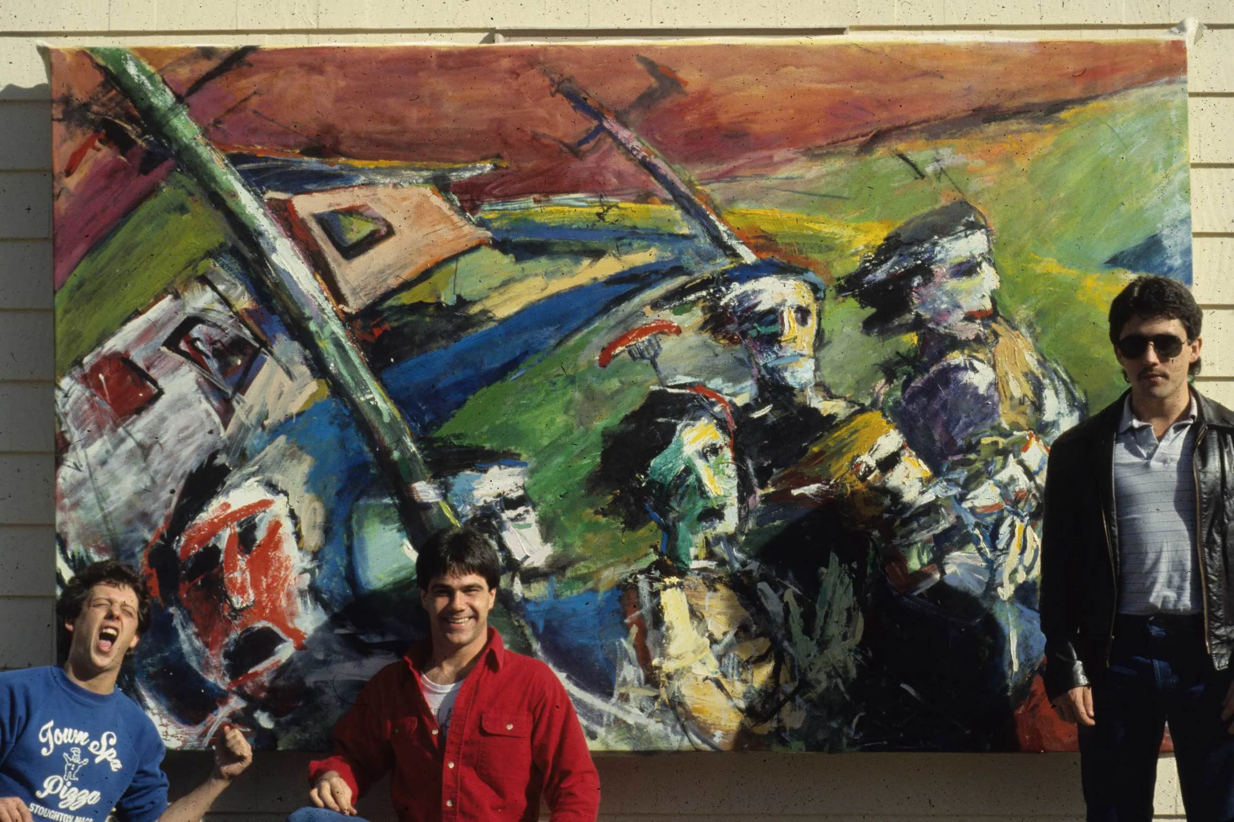 Nuclear Barbecue One of my large canvases with me (center), my friends Rick (left), and Dano (right).
