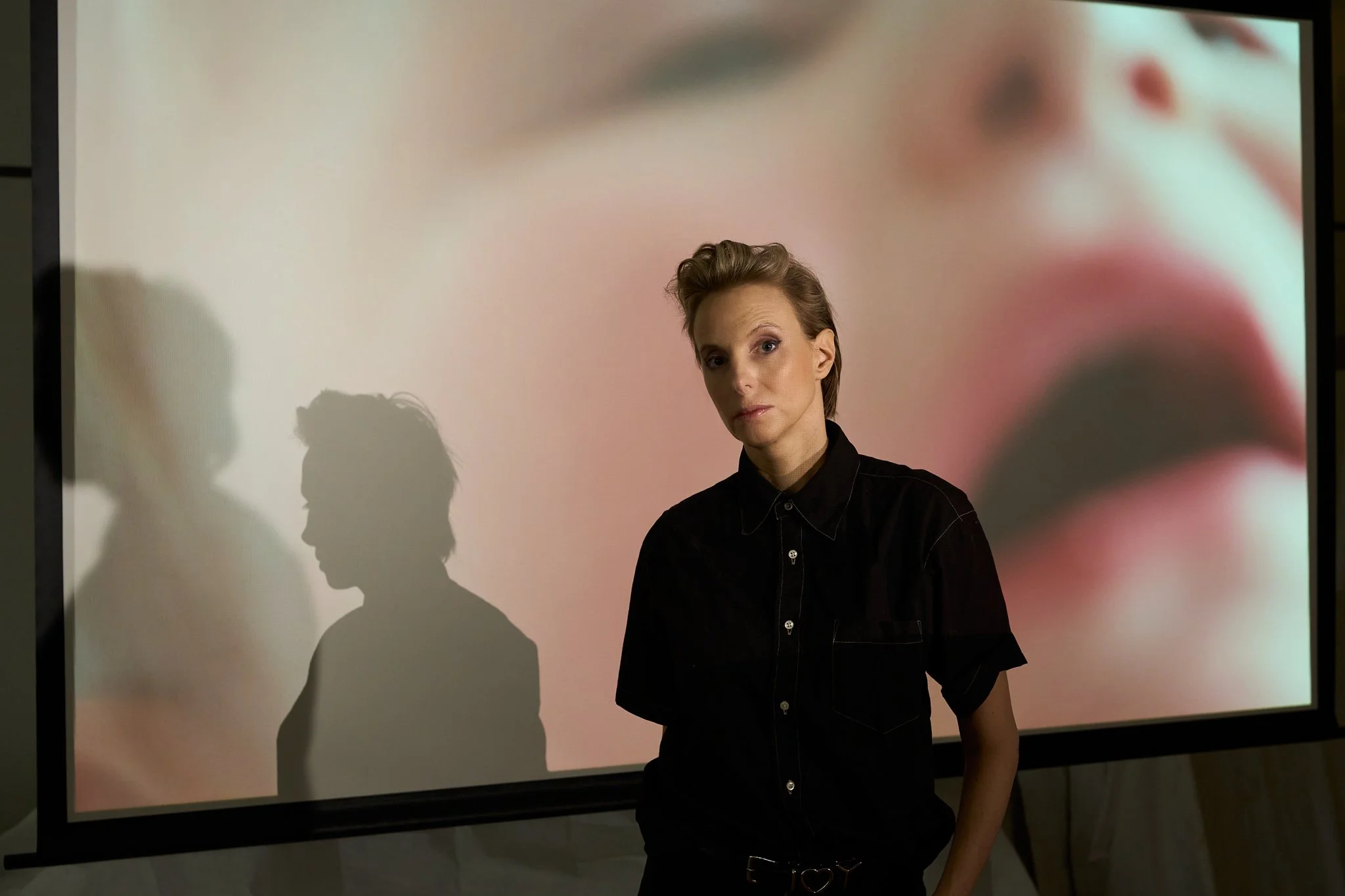 Editorial portrait of artist Camille Henrot in her studio before her video work "In the Veins" (2026), by Christopher Garcia Valle