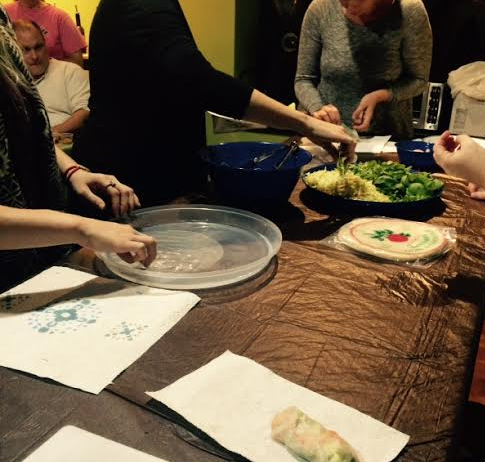 Wrapping spring rolls.