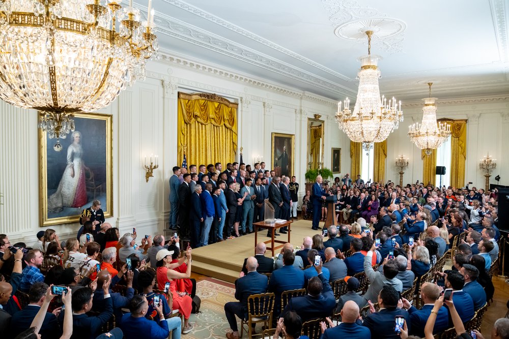 President Joe Biden delivers remarks at a celebration of the World Series Champions the Houston Astros Monday, August 7, 2023, in the East Room of the White House.   (Official White House Photo by Hannah Foslien)  