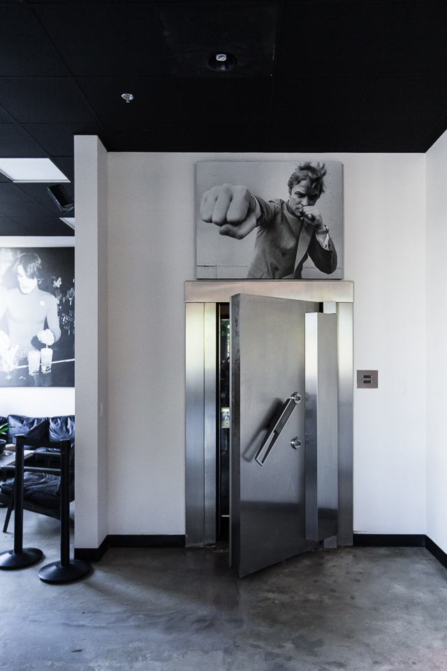 The bank vault has been converted to a wine cellar. The photography throughout the space is really cool!