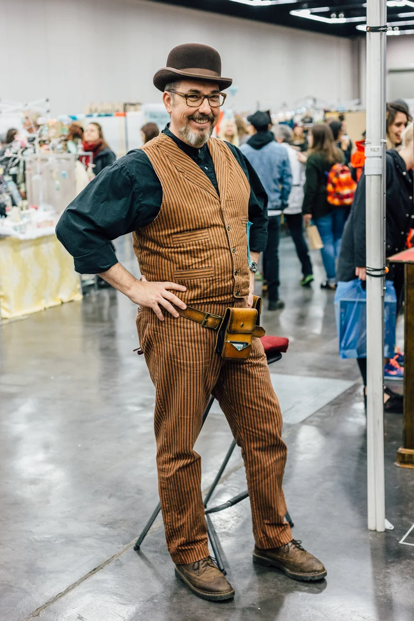 An old-timey, stripey, spiffy outfit. Men should dress like this more often.