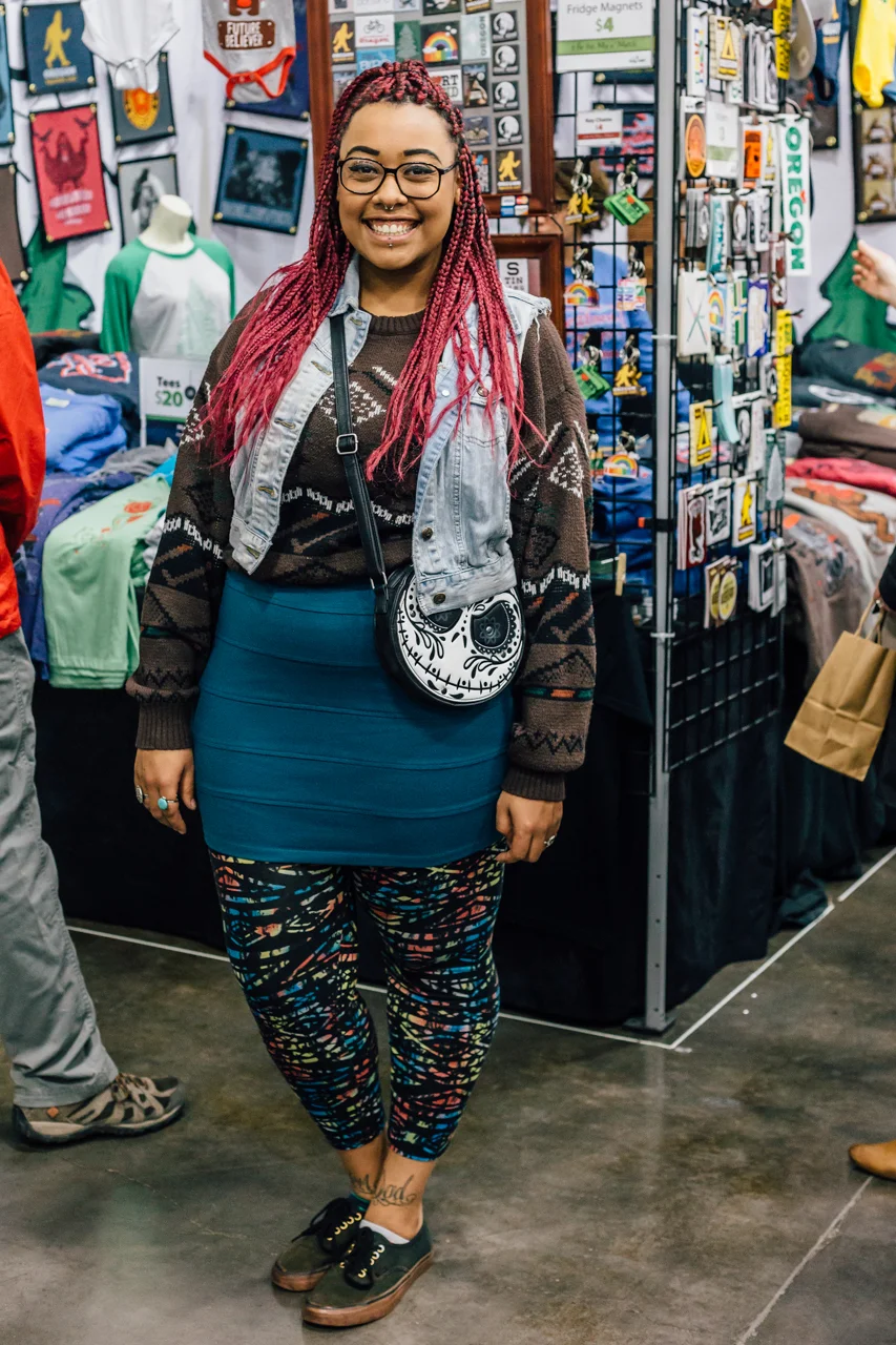 Love this gal's eclectic look and use of color! And her glasses are super cool.