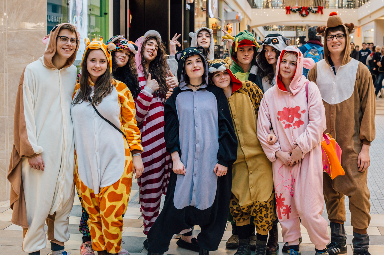 Apparently this group dresses up in animal outfits every year to get photos with Santa Clause. HIgh school fun! It's a lot easier to go out in public dressed in a bizarre outfit as a group, that's for sure.