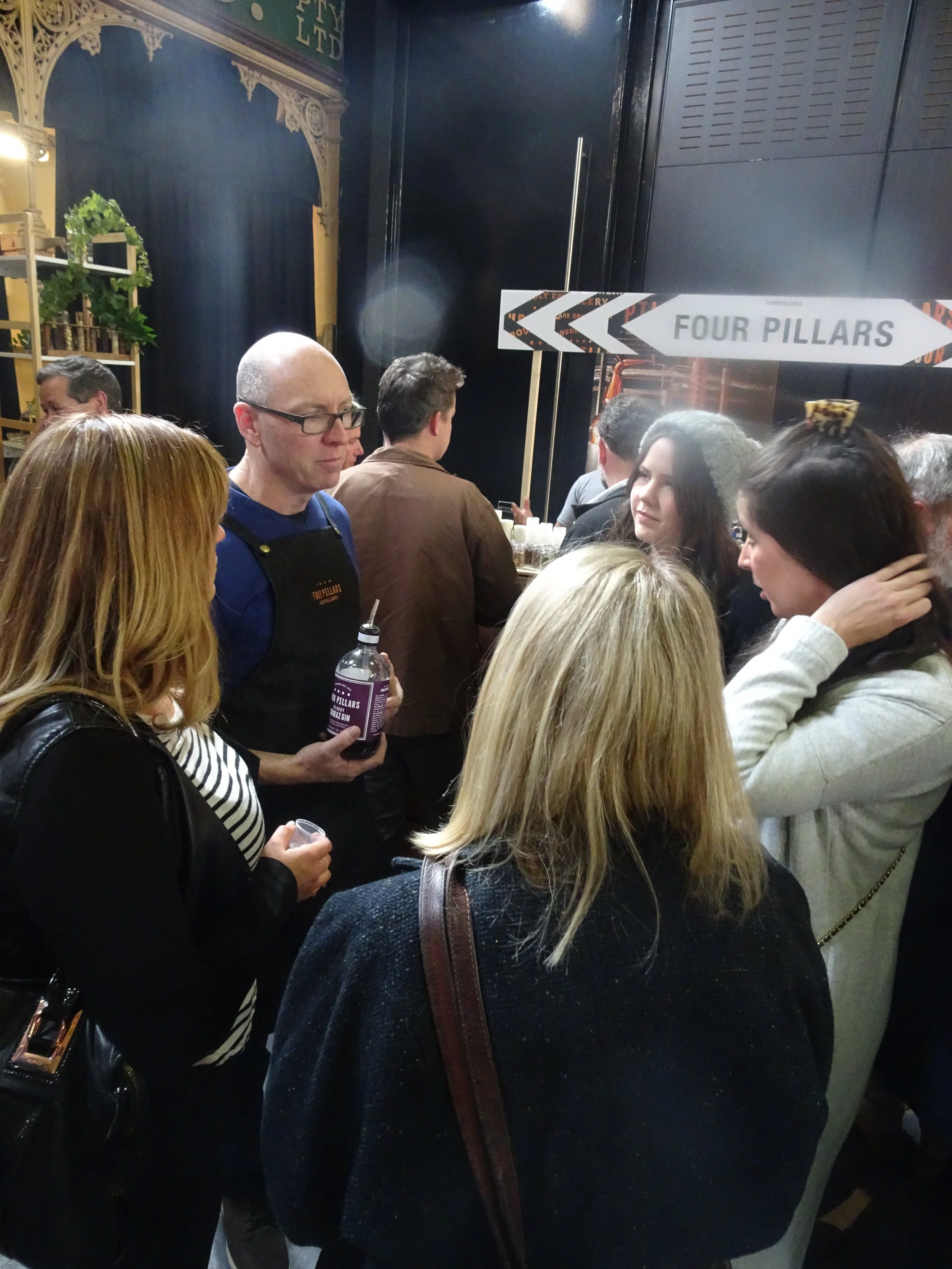 Four PIllars distiller and co-founder Cam McKenzie chatting with punters on the floor...with a rare spotting of the Bloody Shiraz gin, now sold out until next year.