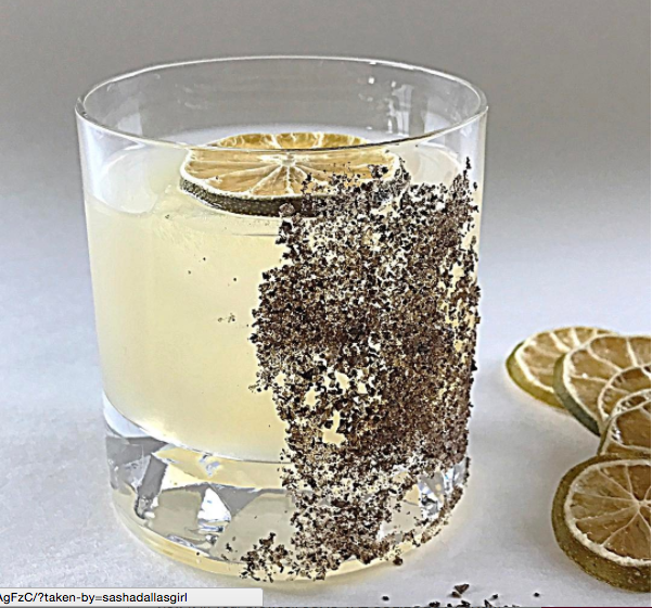 No, that's not ants but smoked sea salt rimming the side of the glass. One of Sasha's beautiful creations, this one with sage infused white rum, corn shrub, lime juice and salted simply syrup.