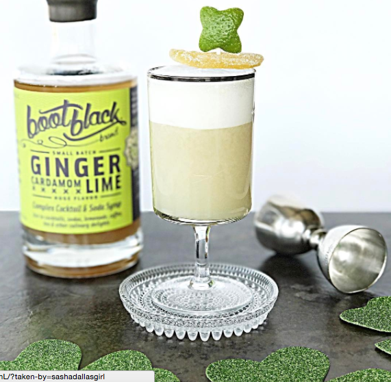 Another of Sasha's great loves...GINGER! This one combining Irish whiskey, Green Chartreuse, a ginger and cardamon syrup, lime juice and egg white garnished with a kinda sorta four leaf clover. Did we mention the glassware???